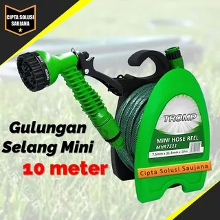 TROMP PAKET GULUNGAN SELANG AIR MINI 10 M MINI WATER HOSE REEL DAPAT SEMPROTAN DAN KONEKTOR KRAN TEMPAT SIMPAN PENGGULUNG SELANG KECIL TAMAN KEBUN