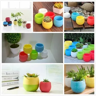 Small Size Colourful Mini Round Plastic Plant Flower Pot Garden Home Office Decor Planter DIY