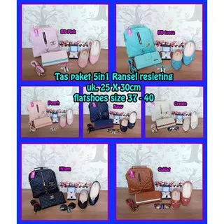 Tas Paket 5 in 1 Ransel Cnl /Tas Set 5 in 1/Paket SeserahanPaket Hantaran Tas Dompet Jam Sepatu Kacamata ini