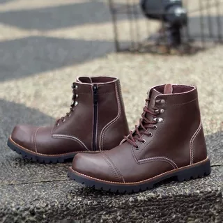 ROCKMANTIC BROWN (KULIT ASLI) |ManNeedMe x Reyl| Sepatu Safety Boots Pria Zipper Boot ORIGINAL