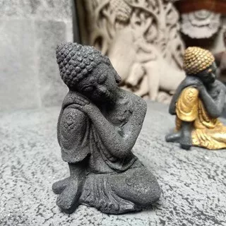 Best Seller] Patung Budha Duduk Santai Mini, Pajangan, Aquascape, Miniatur Bonsai - Hitam