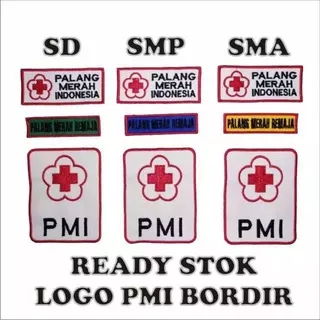 BORDIR LOGO PMI Palang Merah Indonesia SD/SMP/SMA Warna Hijau, Merah, Kuning