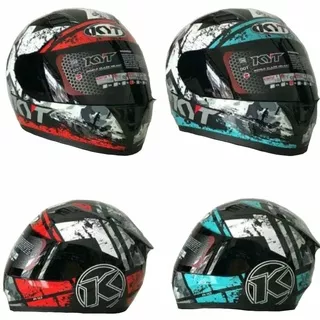 Helm Kyt R10 Seri 3 Black/White/Red Dengan Black/Aqua Blue Kaca Flat Visor Iridium Blue,Gold,Silver