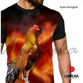 T-Shirt Motif Ayam Bangkok Full Print Baju Kaos 3D Umakuka Premium Quality Murah Unik