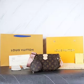 Tas slingbag LV Louis Vuitton multi pouchette pink strap shoulder bag mirror quality 1:1 grade ori original quality replika replica best replica kw 1 kw premium