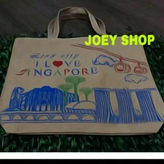 Tas Souvenir Oleh oleh Singapore Merlion Marina Bay warna Coklat