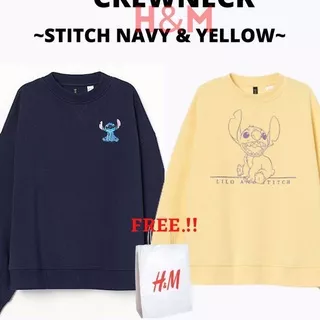 (COD) sweater crewneck hnm lilo Stitch navy & yellow, sweater h&m stitch yellow sweater wanita | sweater pria