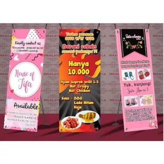 Cetak paket spanduk x banner dan y banner + tiang wisuda wedding olshop ulang tahun agustusan custom