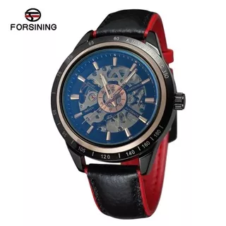 Jam Tangan Pria Forsining Racing Style Skeleton Black Stainless Steel Tali Kulit