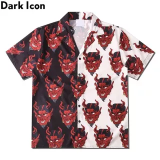 Dark Icon Devil Print Hawaiian Shirts Men Street Polo Shirts Holiday Beach Shirts for Men Man