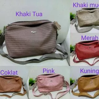 Tas selempang lacoste 2 ruang kanvas waterproof semi premium