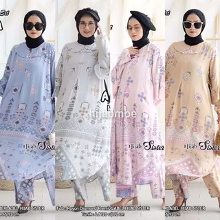 Hijab Sisters Agalia One Set / Setelan Muslim Wanita Rayon Motif LD 120 Jumbo Busui Friendly Celana Pinggang Karet / Long Tunik