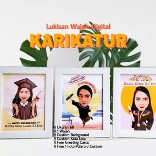 Lukisan Wajah/Sketsa Wajah Karikatur 1 wajah + Bingkai 6R | Custom Suka Suka