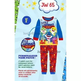 Piyama Anak Junior Wardrobe JW 65 F Baby Shark (Baby size)|Baju Tidur Bayi Name Patch Lucu Import