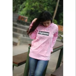 Kaos pink / kaos supreme soft pink / kaos distro / longsleeve