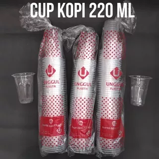 Cup Kopi/Cup Gelas/Cup Plastik/Gelas Cup Plastik Merk Unggul Plastik Ukuran 220 Ml Isi 50 Pcs