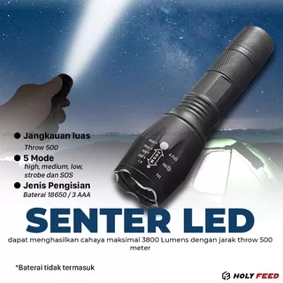 Lampu Senter LED Zoom 5 Mode LED Cree XML - T6 3800 Lumens Original Flashlight Aluminum