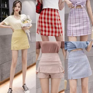 KARAKOREA 8202 Bomi A Line Skirt/Rok Pendek Wanita/Rok Mini/Plaid Skirt/Square skirt/Rok Lipit Lisa Blackpink/Rok Korea Skirt