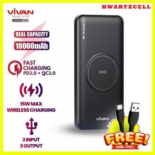 VIVAN Wireless Powerbank 10000 mAh VPB-W11 3 Output two way Fast Charging 18W QC3.0 PD Support iPhone 13 - Garansi Resmi 1 Tahun by vivan