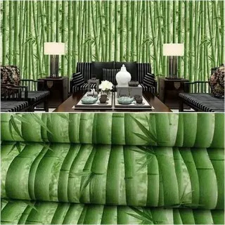 WALLPAPER DINDING MOTIF BAMBU HIJAU UKURAN 45 CM X 1 METER BISA BAYAR DI TEMPAT