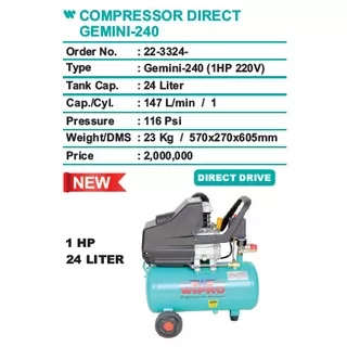 KOMPRESSOR ANGIN WIPRO 1 HP 24 LITER GEMINI 240 MAKASSAR MURAH