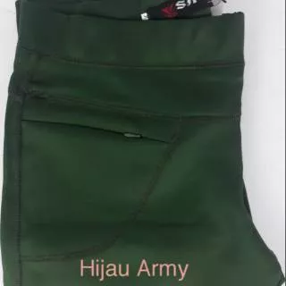Celana Wanita SAYA 129 Hijau Army Bahan Scuba Pinggang Karet Full Stretch