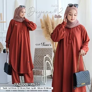 Hijab Sister Dayana One Set #2 Setelan Baju Wanita Palama Knit Long Tunik Jumbo LD 114 Busui Friendly