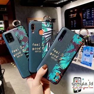 Case+Wristband OPPO A54 A15s A15 A5s A7 A12 A11K A52 A92 A3s A53 A33 Reno 4 F A5 A9 2020 Green Red Leaves Leaf Tropical Feel So Good Day Anti Crack Casing Cover GNC