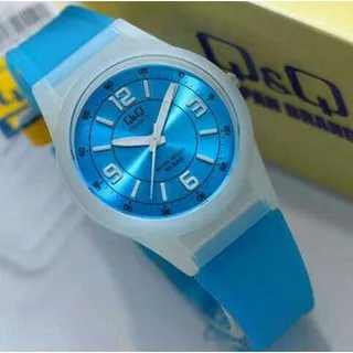 Jam tangan wanita / anak-anak Q&Q VQ-50 biru muda transparan QQ VQ50J