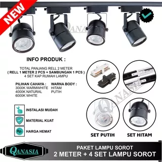 Paket Lampu Sorot 1 set isi 4 + Rel 2M LED Track Light Rel Spotlight