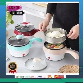 Panci anti lengket tutup kaca tebal 450w 1,5 liter Panci Listrik Multifungsi Elektrik Cooker Keramik Lapisan Ganda Anti Lengket Electric Pot