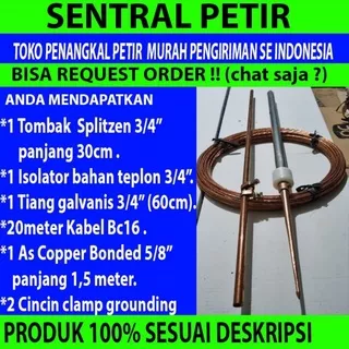 Penangkal Petir 1 Tombak +20meter kabel anti petir siap pasang lengkap