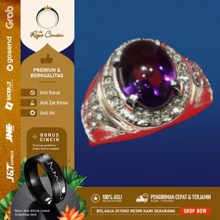 Cincin Titanium emas perak Batu akik Permata Kecubung Amethyst Cutting pria Wanita Hitam Silver Bts