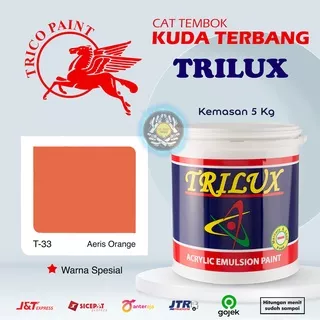 CAT AIR CAT TEMBOK DINDING TRILUX KUDA TERBANG 5 KG WARNA SPESIAL T-33 AERIS ORANGE T33 TANGERINE PEACH BATU BATA SALMON CORAL SALEM 5KG INTERIOR EXTERIOR ACRYLIC EMULSION PAINT MURAH ULTRATEX NIPPON PAINT KIMEX QLUC AVITEX BAGUS TERMURAH MEDAN BINJAI