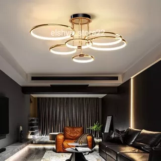 LUXURY LED SIMPLE MODERN CREATIVE LIVING ROOM BED ROOM CEILING LAMP LAMPU HIAS GANTUNG PLAVON NORDIC MODEL RING ATOM CIN CIN BULAT LINGKARAN SUSUN LAMPU TERAS HOTEL AKAR VOID