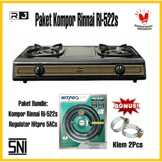 Paket Kompor Gas Rinnai 2 RI 522S / Kompor Gas 2Tungku bonus Selang Regulator Gas Hitpro / RI-522S