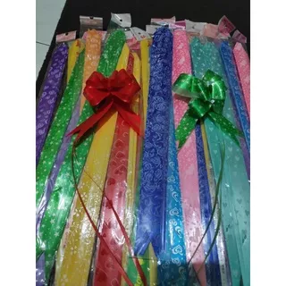 Pita Serut Hiasan Parcel Kado Hantaran Seserahan / Pita Kado Tarik Motif dan Warna Random