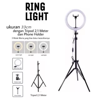 Ring Light 33cm + Tripod 2.1 Meter Paket Komplit Live Tiktok Vlog Makeup