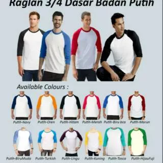 Kaos raglan / kimono putih kombinasi lengan 3/4 warna  cotton 24s