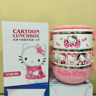 LUNCH BOX Hello Kitty Susun 3 LUNCH BOX 3 SUSUN HK KITTY STAINLESS RANTANG BEKAL ANAK SEKOLAH
