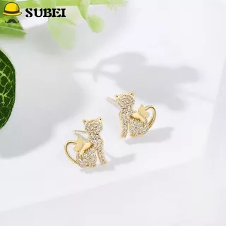 SUBEI 1pair Cute Little Cat Earrings Jewelry Cute For Women Party Gift Silver Needle Stud High Quality Alloy Zircon Charming