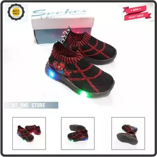 SEPATU IMPORT LED J034C MOTIF SPDERMAN SLIP ON / SEPATU LED ANAK LAKI - LAKI