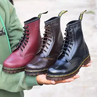 sepatu dr martens high boots maroon coklat hitam kulit unisex boots pria original handmade