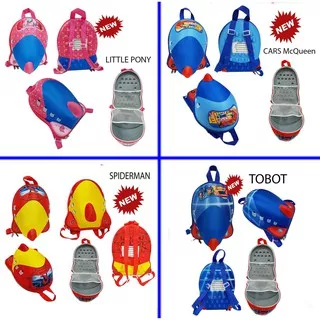 TAS Ransel Anak PG TK Bentuk Pesawat SPIDERMAN TOBOT CARS PONY - IMPORT