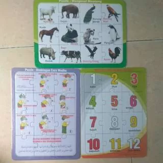 Puzzle Edukasi Anak (seri Mengenal binatang, Mengenal Angka, bimbingan Cara Wudhu) isi 12 keping