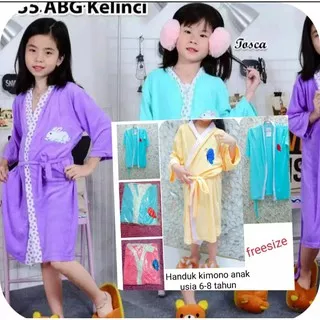 Meriah.BAJU TIDUR KIMONO ANAK UMUR 7-10 TAHUN FREE SIZE/HANDUK KIMONO SOFT BORDIR