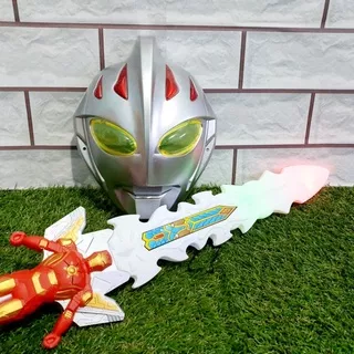 Set Mainan Pedang Laser LED Ultraman dan Topeng Ultraman