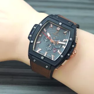 JAM TANGAN COWOK CRONO VARIASI TANGGAL AKTIF TALI KULIT BLUDU MODEL PERSEGI KOTAK DAPAT BOX & BATERAI CADANGAN