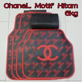 Karpet Mobil - Alas kaki Mobil Motif Chanel Hitam Logo Merah