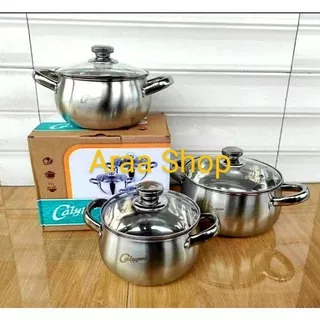 CALYPSO 3pcs Panci Set Stainless Steel Tutup Kaca & 2pcs Cookware Panci Set Susun 2 & 3